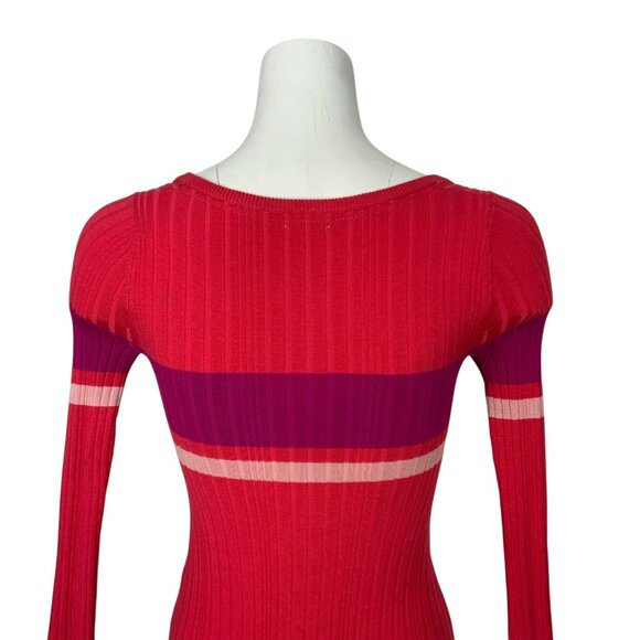 Free People Intimately Cocoa Bodysuit S Red Combo Striped Ribbed Knit Henley - Picture 10 of 14